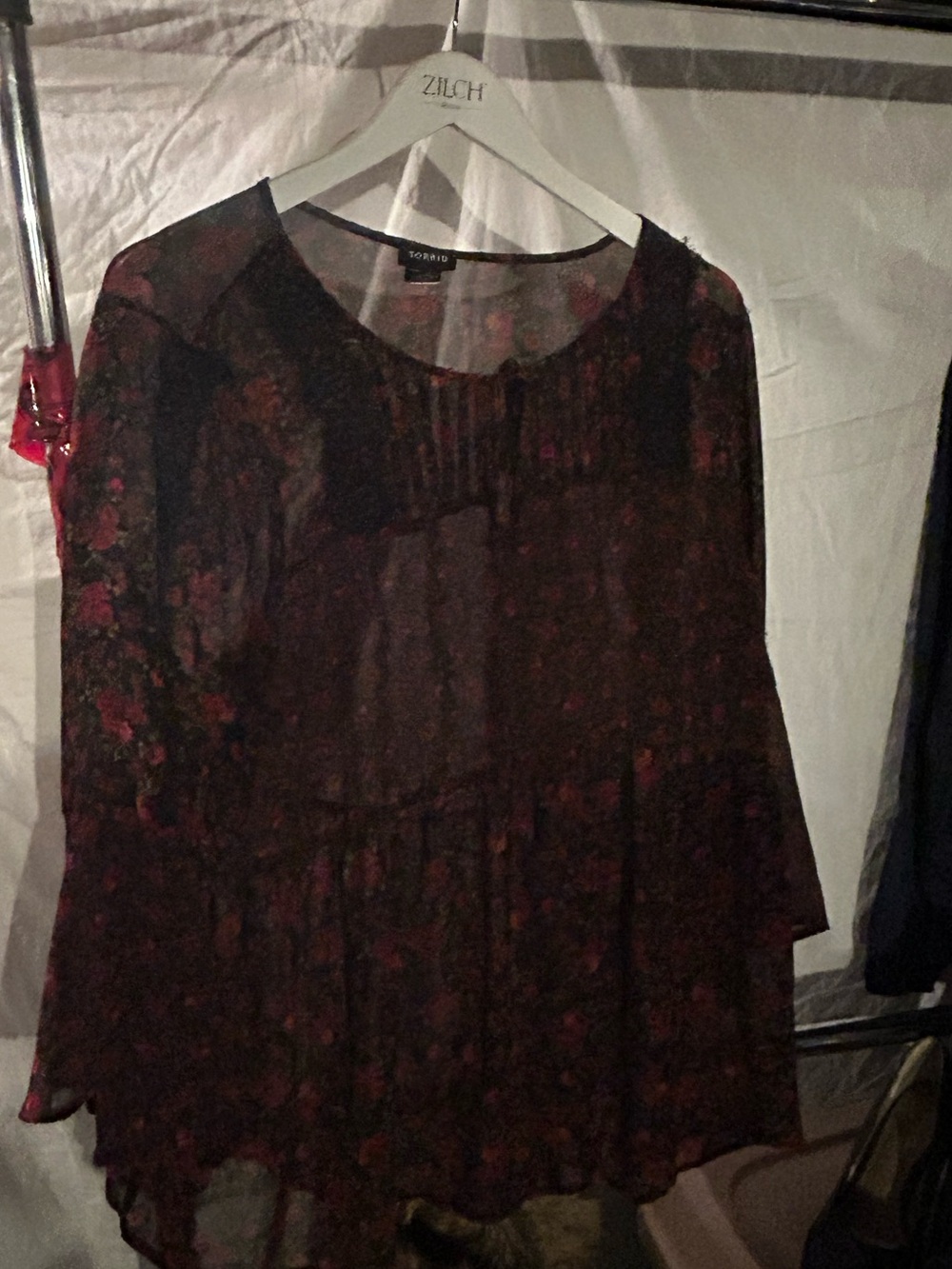 Torrid Sheer Floral Peasant Blouse - red/Black